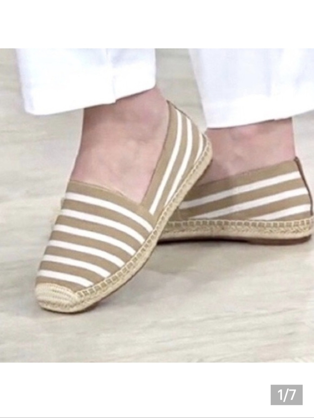 Vionic Coast Valeri Espadrille Slip-On Flats Tan/White Stripe - 8.5